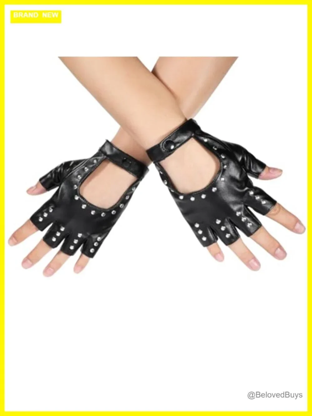 PU Faux Leather Fingerless Gloves with Rivets | Punky Motorcycle Driving Gloves